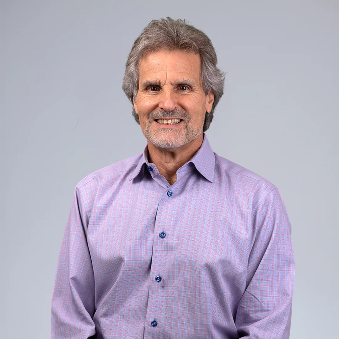Man in a purple checkered shirt